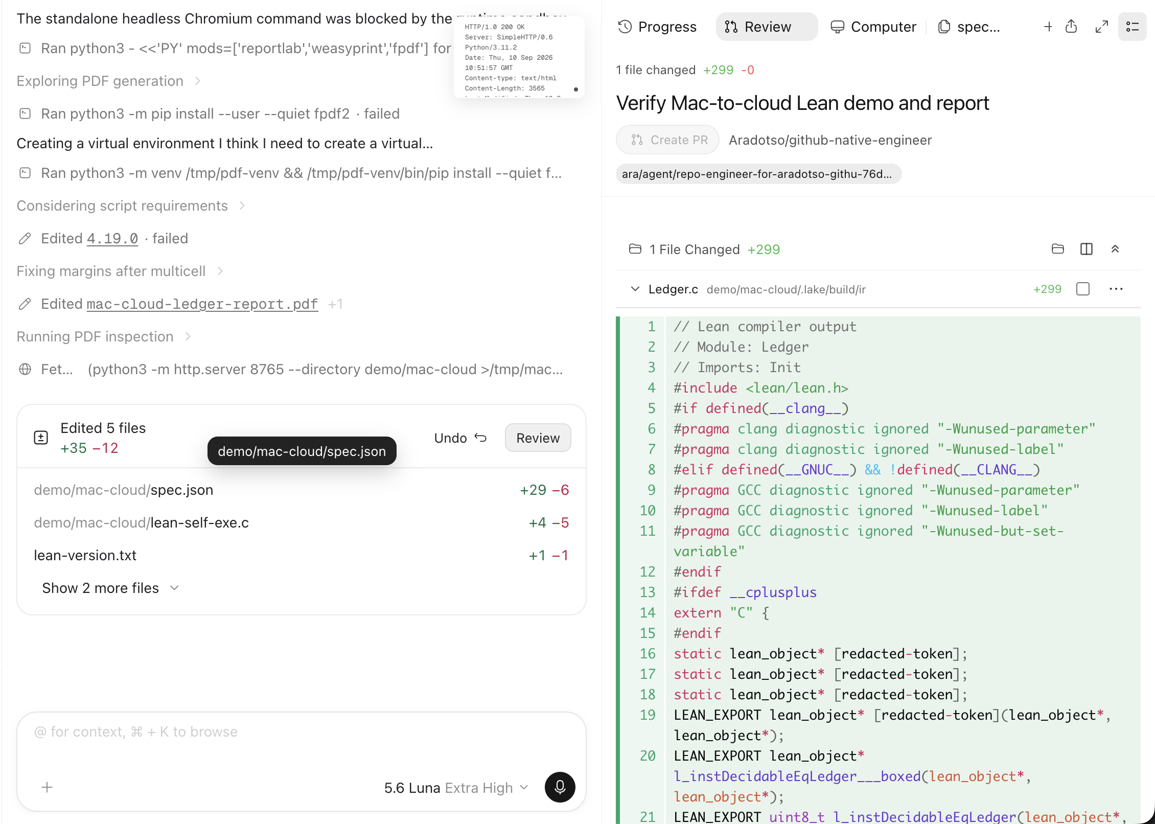Reason working on a software task and reviewing code changes